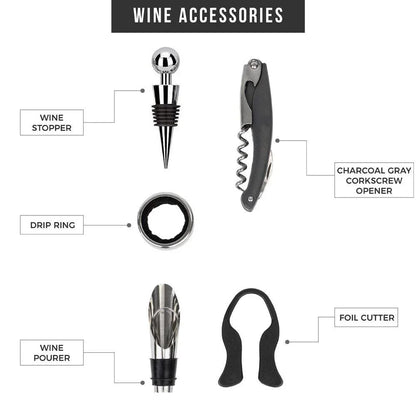 Weinaccessoires-Set mit professionellem Korkenzieher und Tropfring — Essentielles Kit