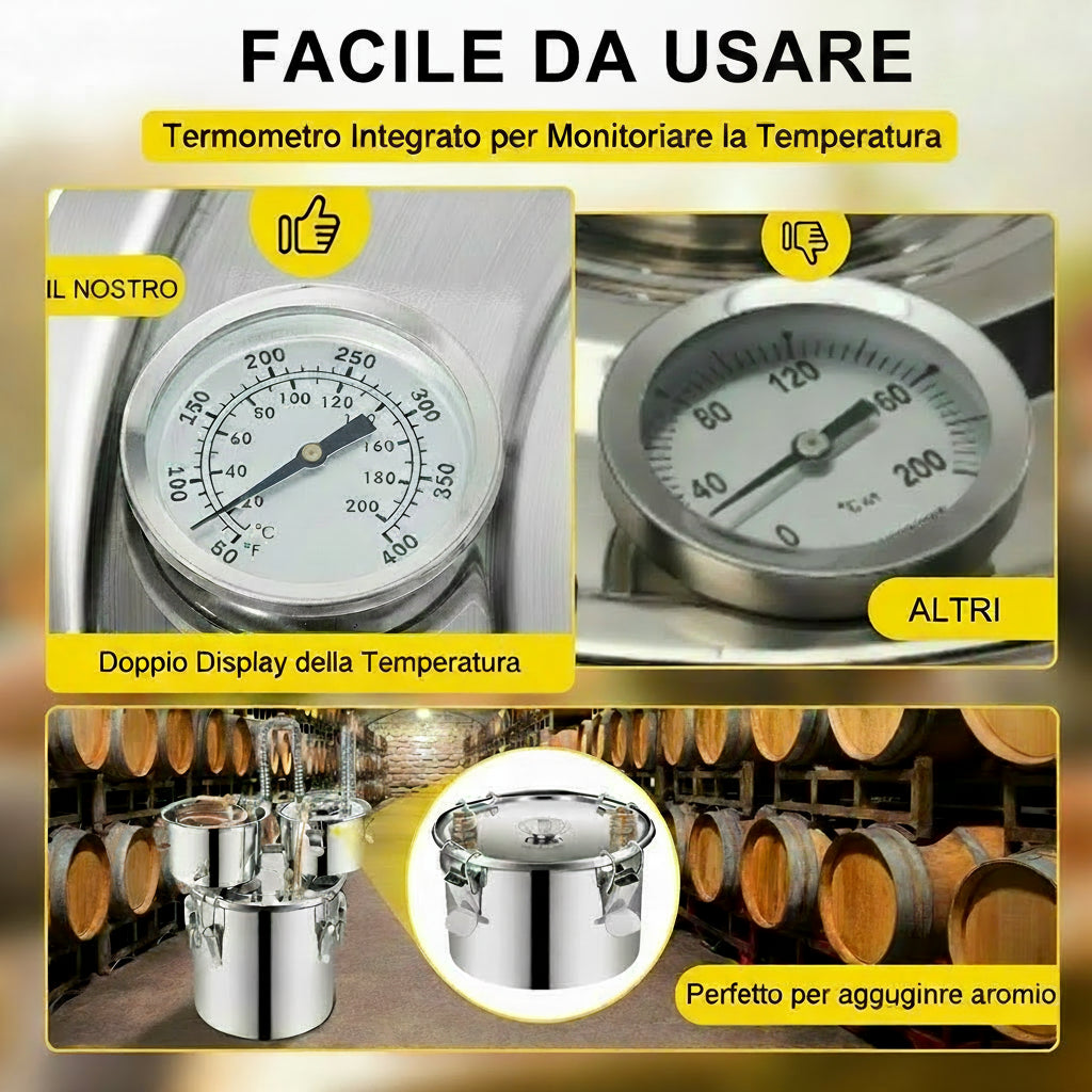 Distillatore in Acciaio Inox per Alcolici – 12L, 20L, 30L, 50L | Alambicco Professionale per Whisky, Brandy e Distillati