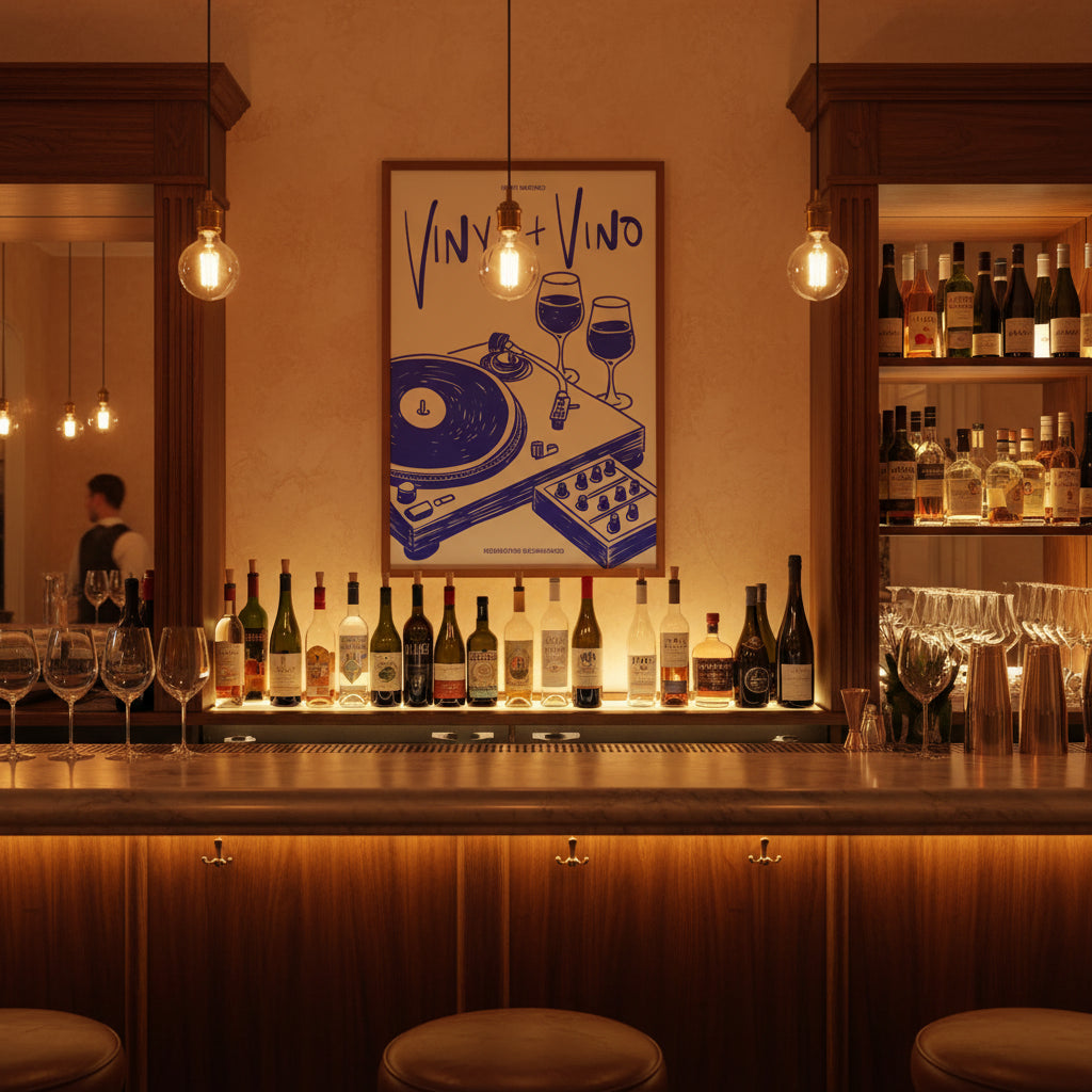 Stampa Artistica su Tela – Vinile & Vino | Illustrazione Musicale da Parete