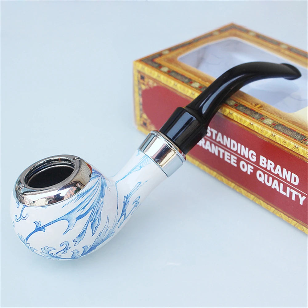 Pipa in Ceramica Stile Acquarello – Bocchino in Legno, Design Retrò