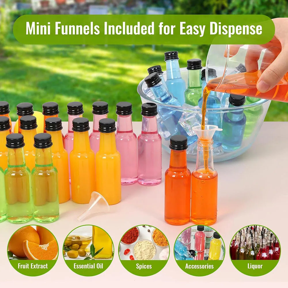 Mini bottigliette per liquori in plastica con tappi neri/argento/oro