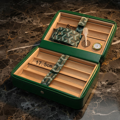 Portasigari in Legno di Cedro con Umidificatore e Igrometro – Custodia da Viaggio per 6 Sigari