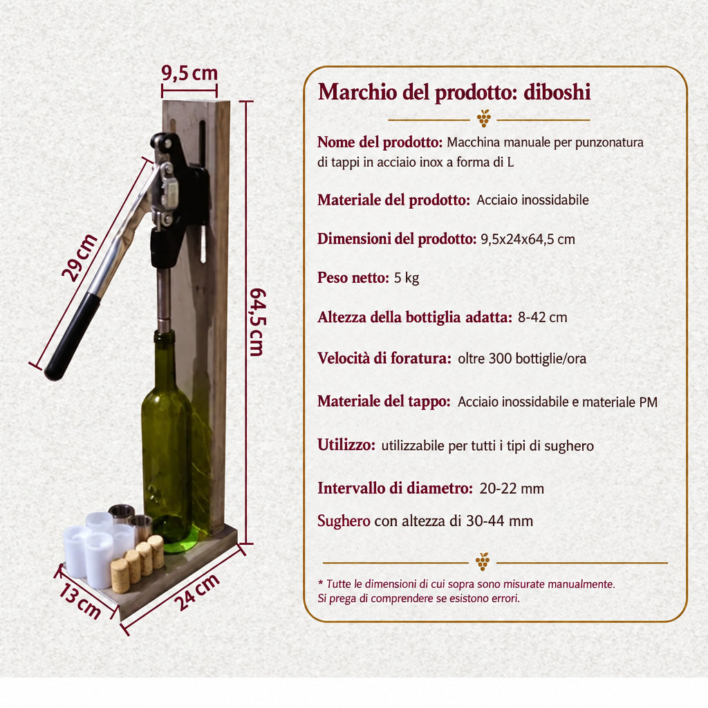 Tappatrice Manuale per Bottiglie di Vino in Acciaio Inox