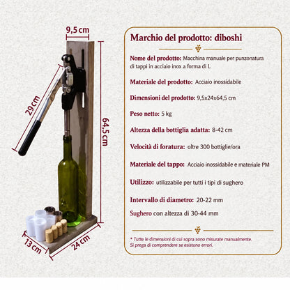 Tappatrice Manuale per Bottiglie di Vino in Acciaio Inox