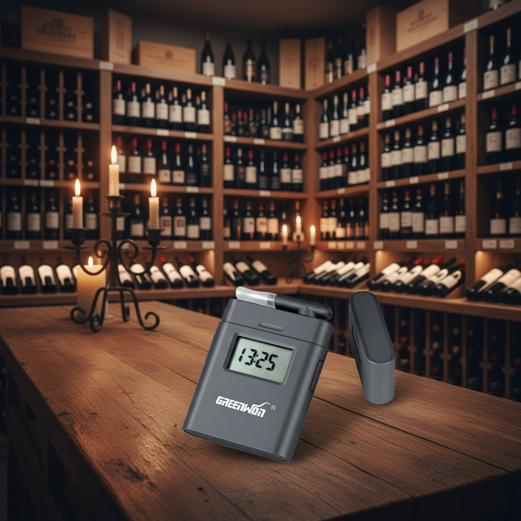 Etilometro Digitale Tascabile GREENWON – Display LCD, Boccaglio 360°, 5 Boccagli Inclusi