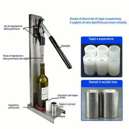 Tappatrice Manuale per Bottiglie di Vino in Acciaio Inox