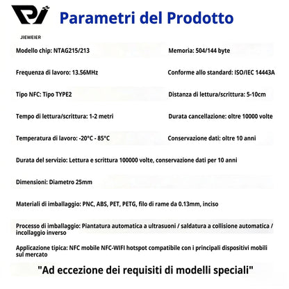 Card NFC NTAG215 programmabile per recensioni Google