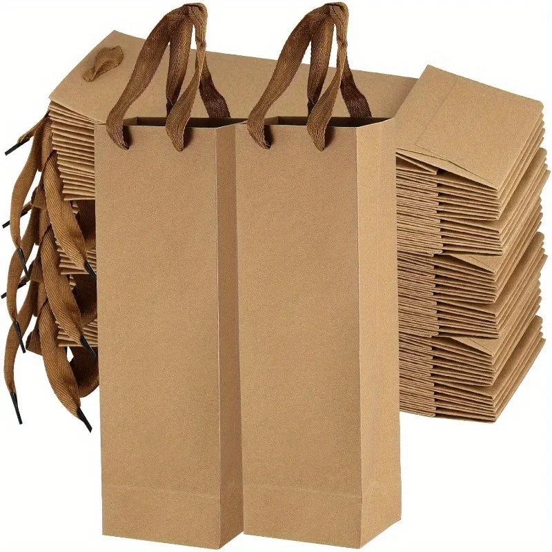 Shopper Regalo Vino in Carta Kraft con Cordino | Base Rinforzata – Matrimoni, Feste, Champagne, Whisky