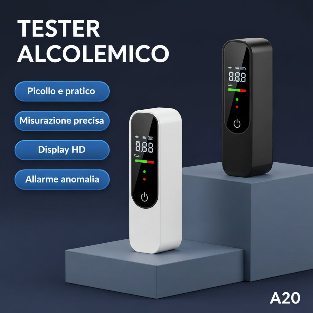 Etilometro Portatile Professionale – Display HD, Ricarica USB-C, Allarme Vocale