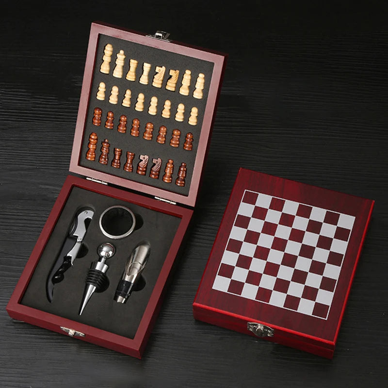 Scacchiera con Set di Apribottiglie — Regalo Originale per Amanti del Vino e degli Scacchi
