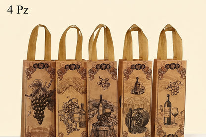 Sacchetti Regalo per Bottiglie di Vino Vintage | Set da 4, 8 o 12 pz – Non Tessuto