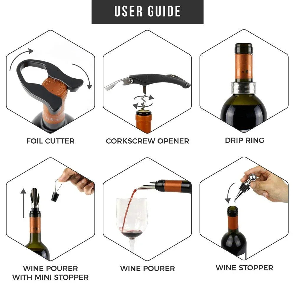 Weinaccessoires-Set mit professionellem Korkenzieher und Tropfring — Essentielles Kit