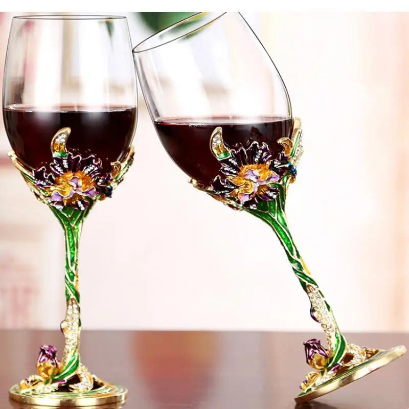 Set Decanter e Calici in Vetro con Smalto Colorato — Eleganza da Tavola