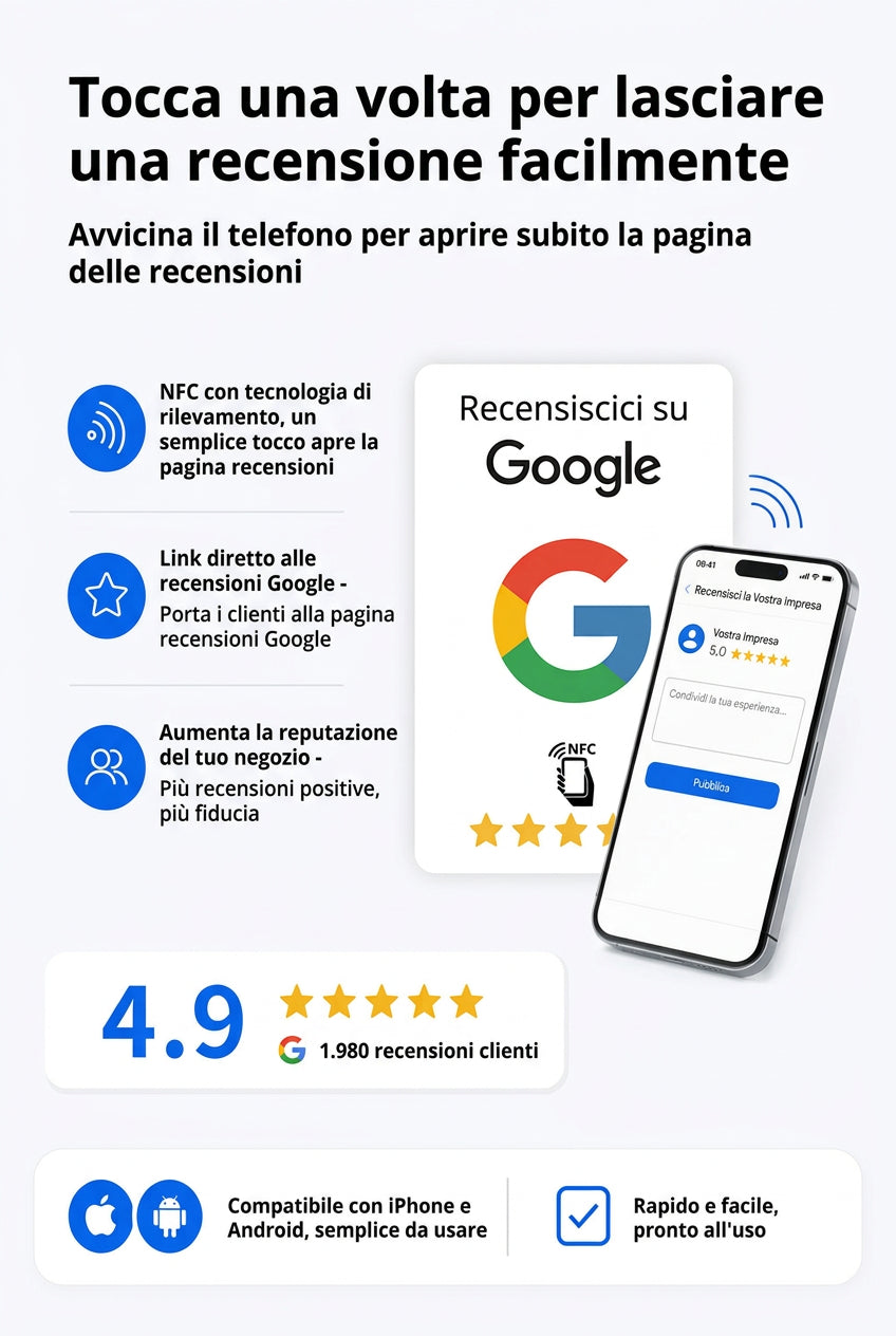 Card NFC NTAG215 programmabile per recensioni Google