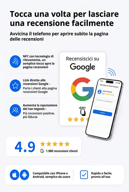 Card NFC NTAG215 programmabile per recensioni Google