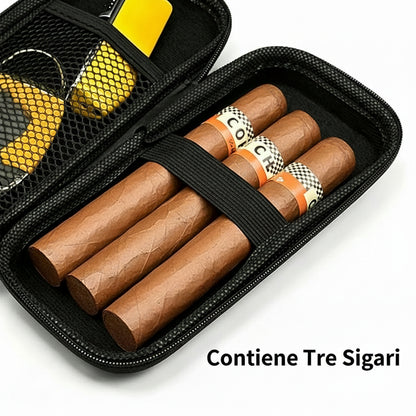 Set 4 Accessori per Sigari – Tagliasigari V-Cut, Taglio Dritto, Posacenere e Punch con Custodia Rigida