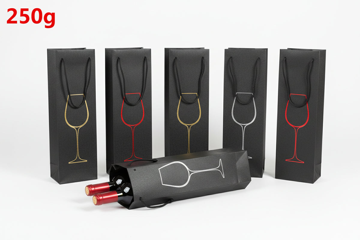 Borsa Regalo per Vino e Champagne in Cartoncino Nero, 10 Pezzi