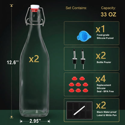 Bottiglie di Vetro da 1L per Fermentazione — Chiusura Ermetica EliteHMX
