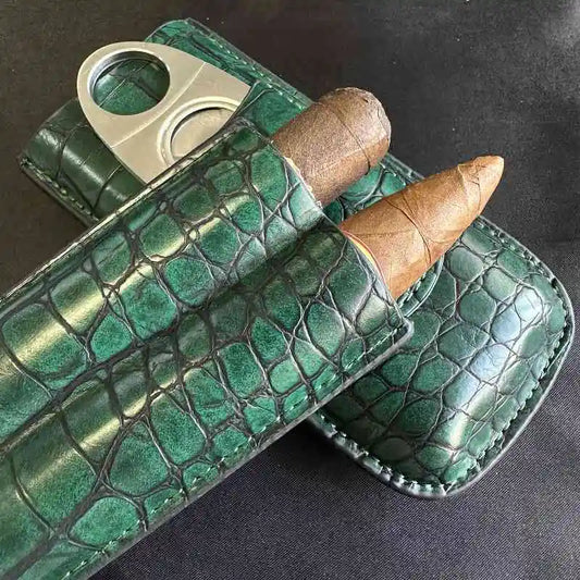 Portasigari da Viaggio 2 Posti in Pelle – Con Taglierino e Humidor, 4 Colori