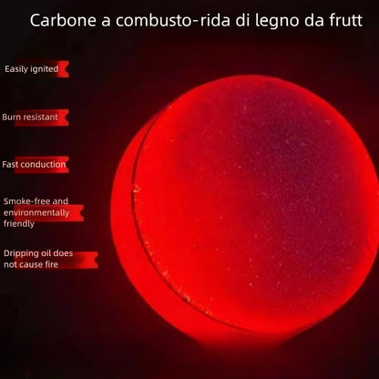 Carbonella alla Frutta per Narghilè – Combustione Rapida, 25 Pezzi (33mm)