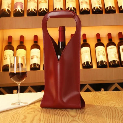 Stabile Geschenkbeutel für Flaschen — Vintage-Umhängetasche aus Kunstleder für Wein