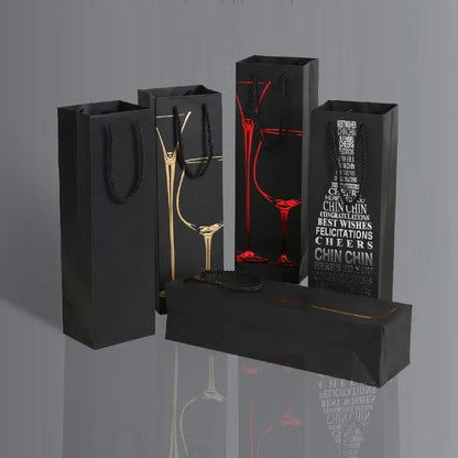 Borsa Regalo per Vino e Champagne in Cartoncino Nero, 10 Pezzi
