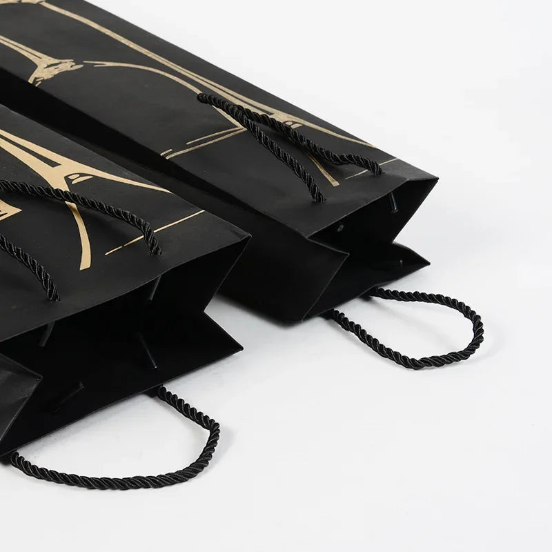 Borsa Regalo per Vino e Champagne in Cartoncino Nero, 10 Pezzi