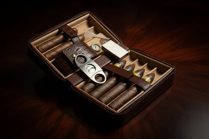 Portasigari in Legno di Cedro con Umidificatore e Igrometro – Custodia da Viaggio per 6 Sigari