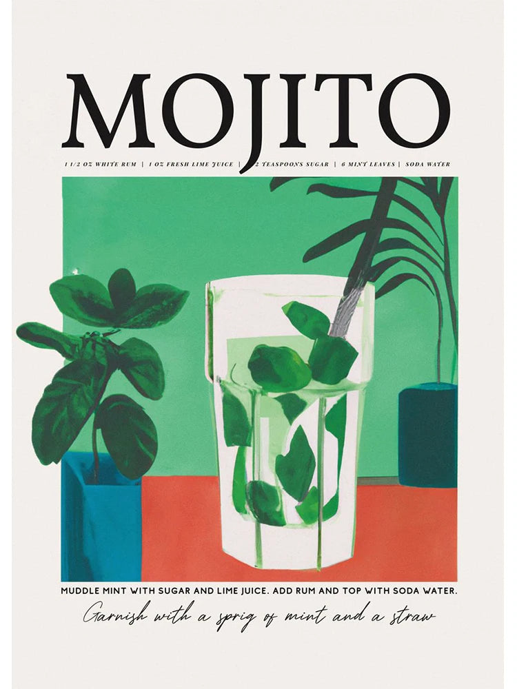 Poster Cocktail Bar — Stampa su Tela | Mojito, Aperol Spritz, Negroni, Sangria
