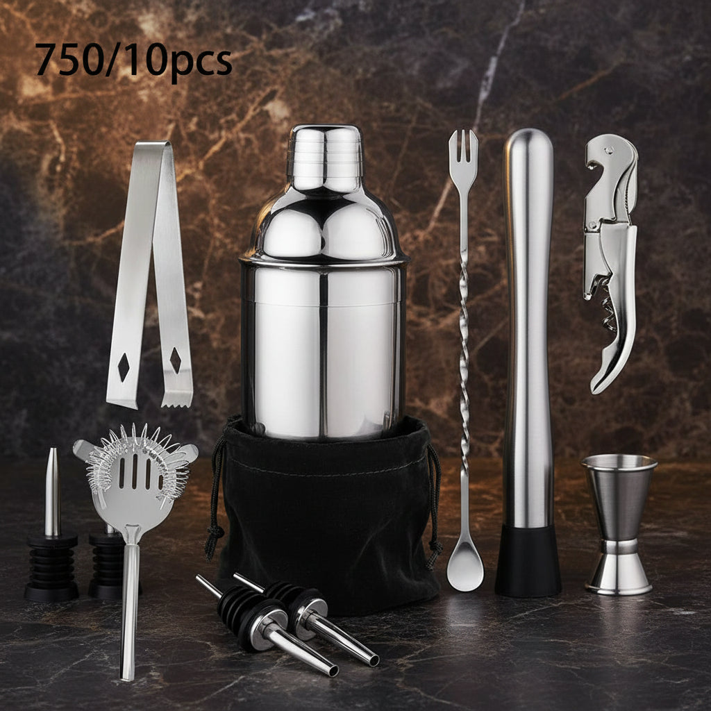 Set Shaker per Cocktail in Acciaio Inossidabile – Kit da Barman 6/7/10 Pezzi con Borsa