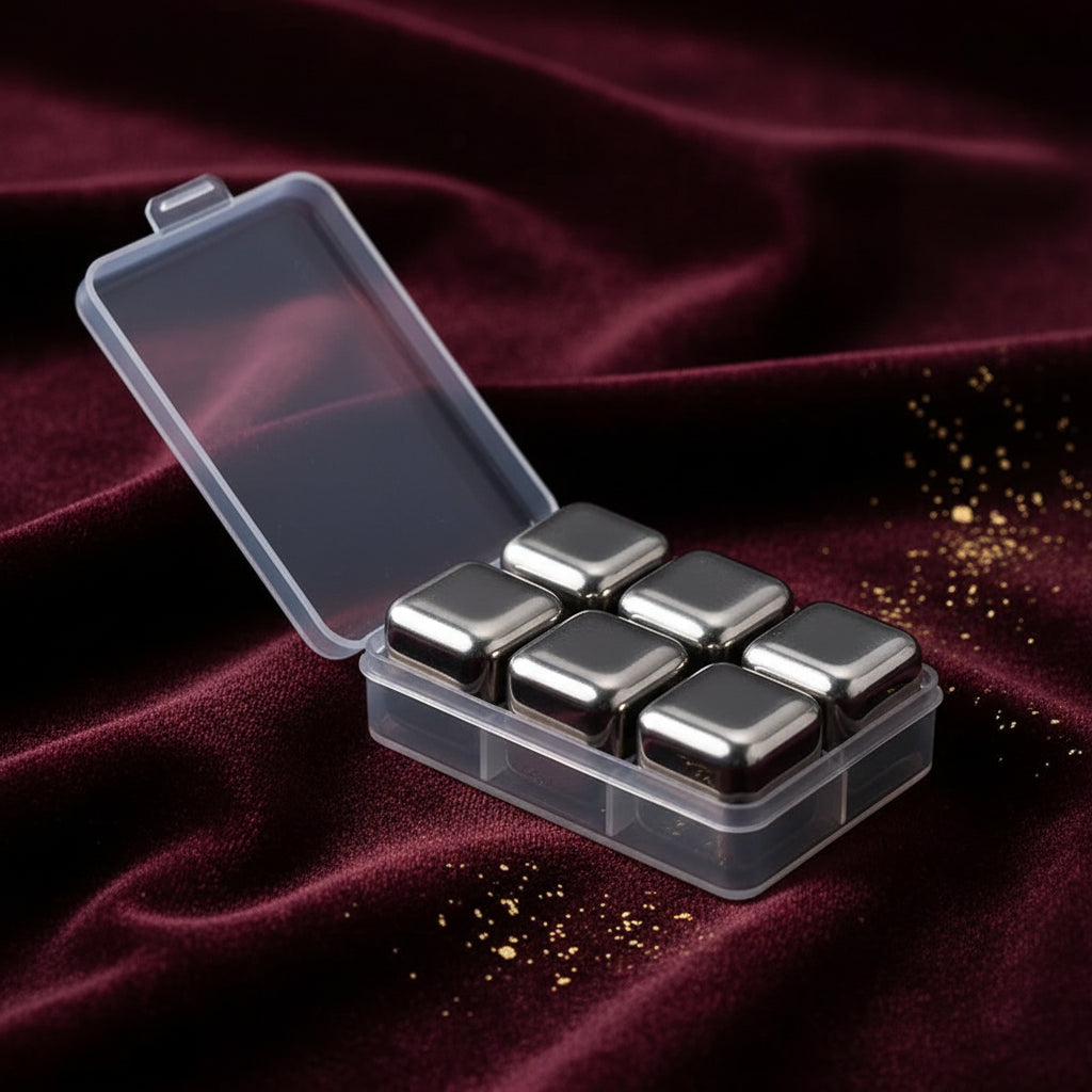 Cubetti di Ghiaccio Riutilizzabili in Acciaio Inox 304 – Set con Scatola | Stivale DiVino