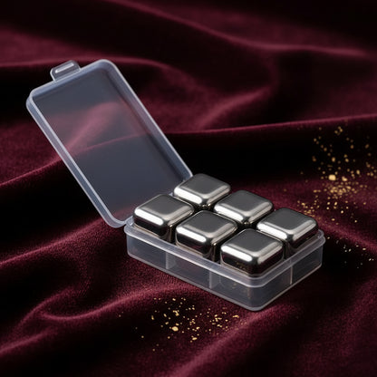 Cubetti di Ghiaccio Riutilizzabili in Acciaio Inox 304 – Set con Scatola | Stivale DiVino