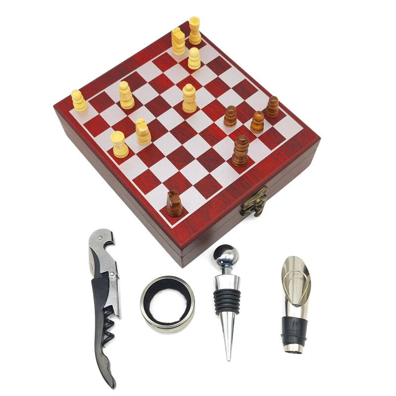 Scacchiera con Set di Apribottiglie — Regalo Originale per Amanti del Vino e degli Scacchi