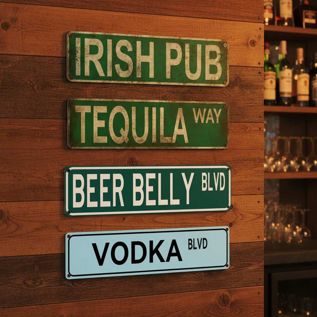 Insegna da pub irlandese - Beer Belly Blvd - Insegna in latta, arte vintage in metallo per tequila per casa, bar, caffè, garage, decorazione murale stile rustico.