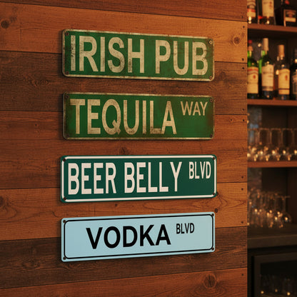 Insegna da pub irlandese - Beer Belly Blvd - Insegna in latta, arte vintage in metallo per tequila per casa, bar, caffè, garage, decorazione murale stile rustico.