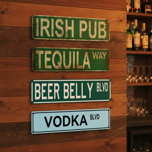 Insegna da pub irlandese - Beer Belly Blvd - Insegna in latta, arte vintage in metallo per tequila per casa, bar, caffè, garage, decorazione murale stile rustico.