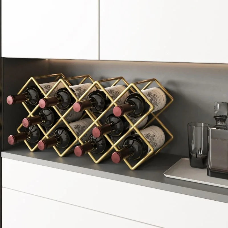 Mobile Portabottiglie Geometrico a Rombi — Griglia in Ferro Verniciato per Vino