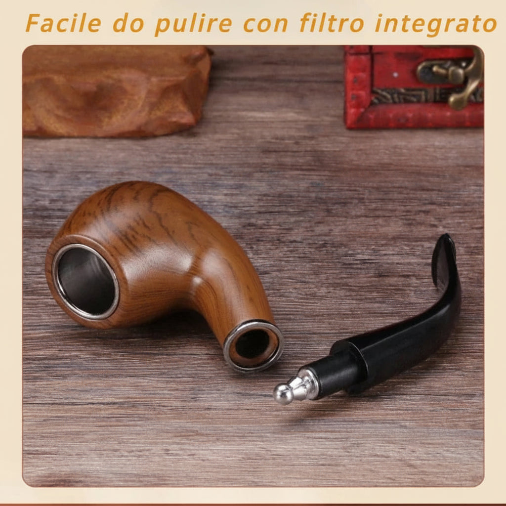 Pipa da Tabacco in Resina Effetto Legno con Filtro