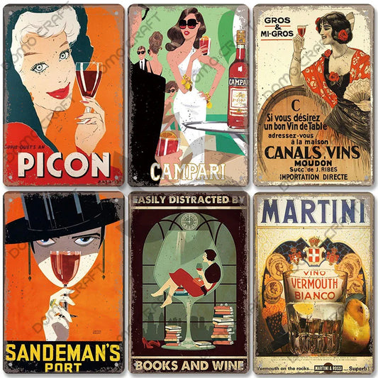 Poster in Metallo Vintage Vino Rosso – Decorazione Murale per Bar e Casa
