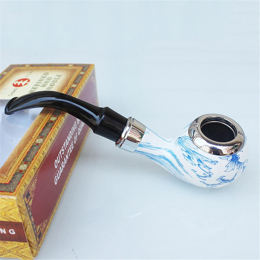 Pipa in Ceramica Stile Acquarello – Bocchino in Legno, Design Retrò