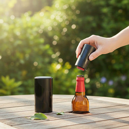Apribottiglie magnetico portatile automatico con raccoglitore di tappi, ideale per picnic, campeggio, barbecue e viaggi, senza danneggiare il tappo.