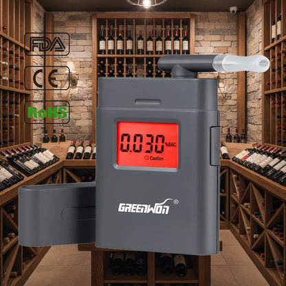 Etilometro Digitale Tascabile GREENWON – Display LCD, Boccaglio 360°, 5 Boccagli Inclusi