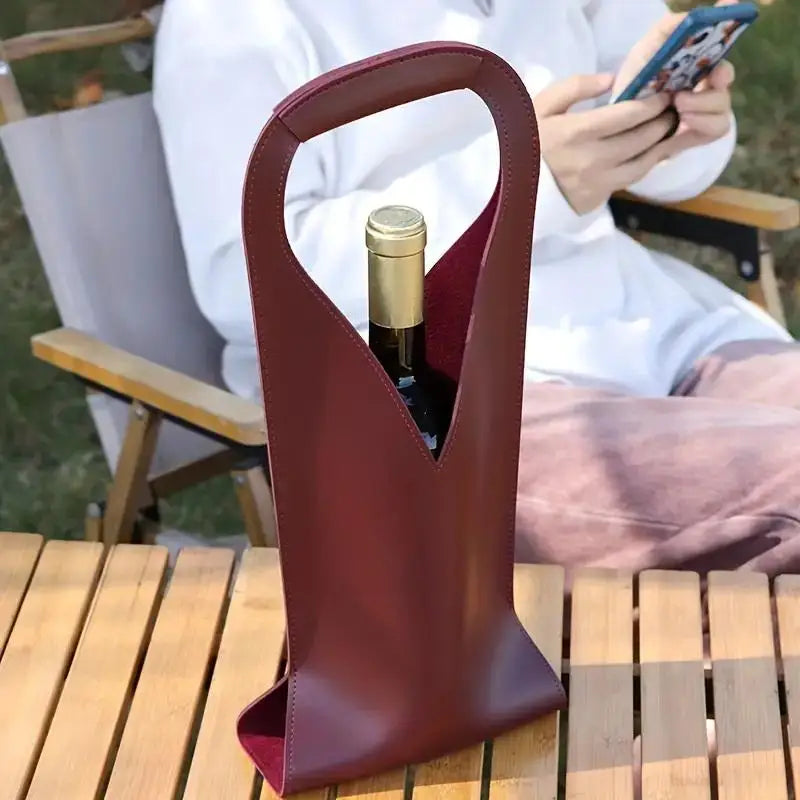 Stabile Geschenkbeutel für Flaschen — Vintage-Umhängetasche aus Kunstleder für Wein