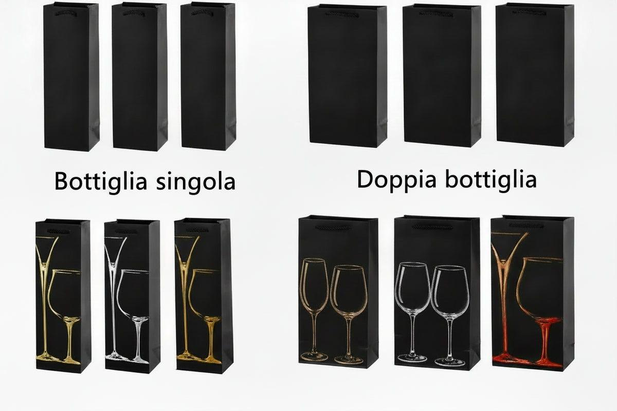 Borsa Regalo per Vino e Champagne in Cartoncino Nero, 10 Pezzi