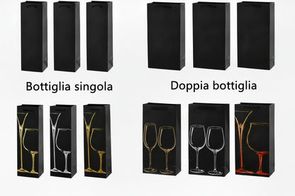 Borsa Regalo per Vino e Champagne in Cartoncino Nero, 10 Pezzi