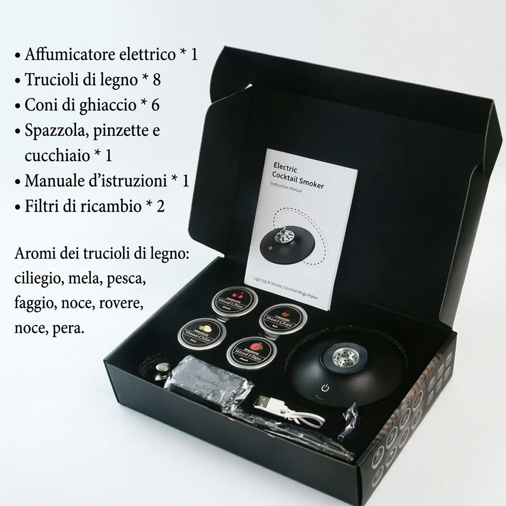 Kit affumicatore elettrico ricaricabile per whisky e cocktail