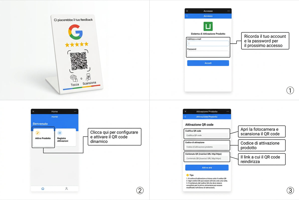 Espositore da tavolo NFC e QR per recensioni Google