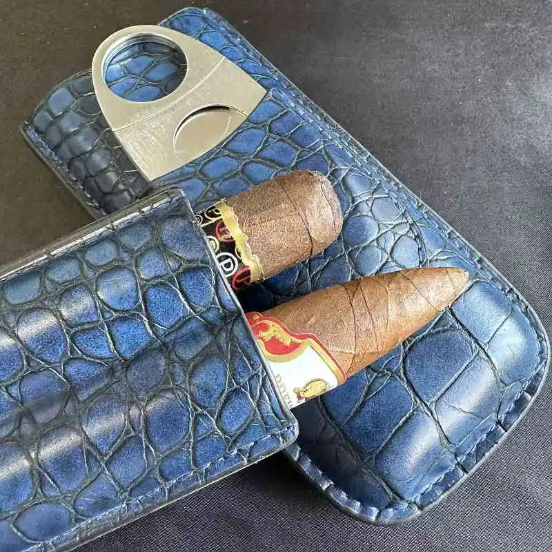 Portasigari da Viaggio 2 Posti in Pelle – Con Taglierino e Humidor, 4 Colori