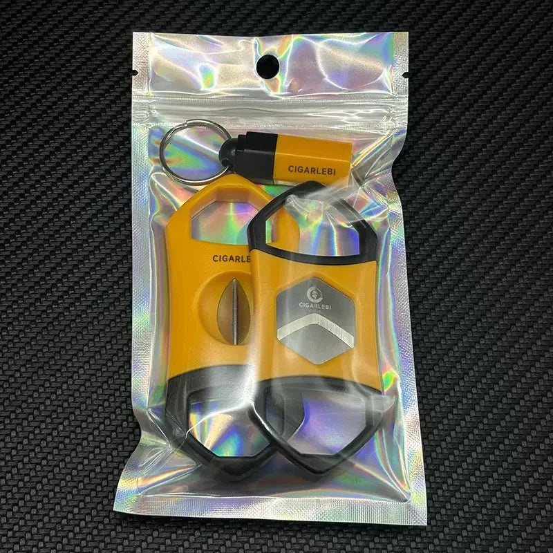 Set 4 Accessori per Sigari – Tagliasigari V-Cut, Taglio Dritto, Posacenere e Punch con Custodia Rigida