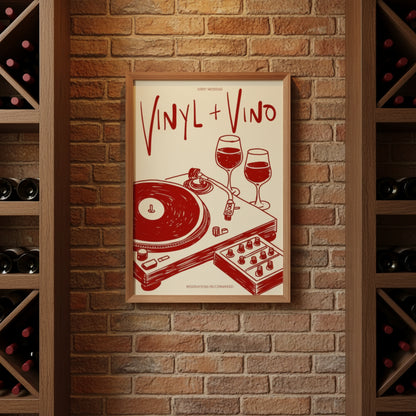 Stampa Artistica su Tela – Vinile & Vino | Illustrazione Musicale da Parete